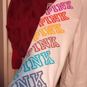 Women's Victoria's Secret Pink White Large Zippered Hoodie